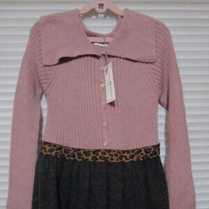 NWT Designer Violeta e Federico girls knit dress sz 10 pink grey leopard Spain